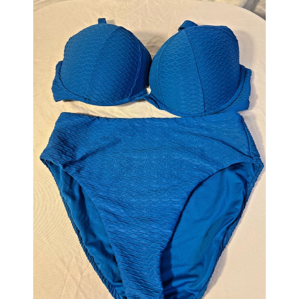 Blue Textured Women's Bikini Set